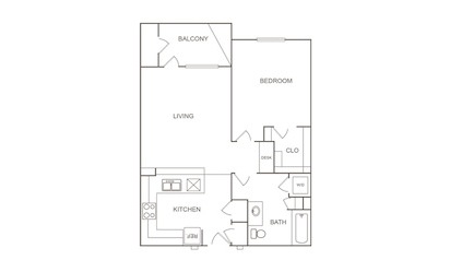 A1 - 1 bedroom floorplan layout with 1 bath and 750 square feet